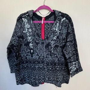 Free People Hoodie Heavy chunky knit black gray white Size XS